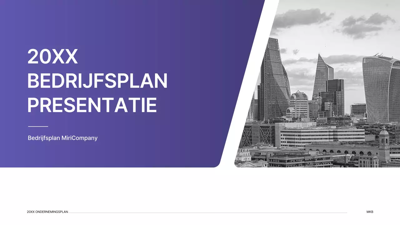 Presentatiepakket ondernemingsplan met paars verloop indexconcept