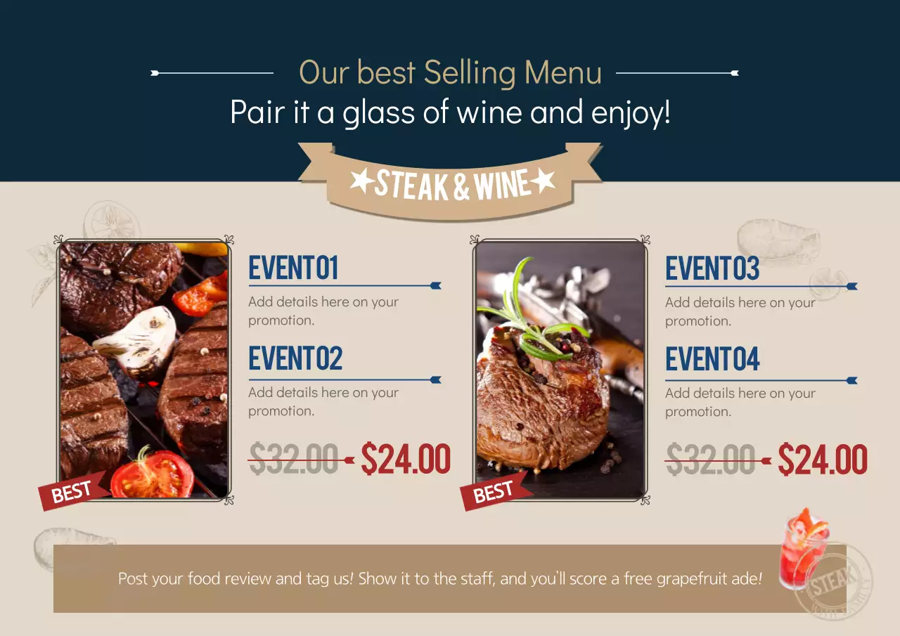 Beige Modern Steak Promotion Poster