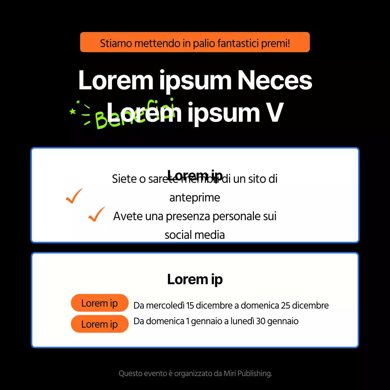 Un evento di sfida semplice con un tema 3D nero (CardNews)