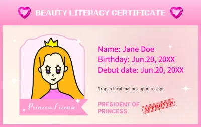 Pink Cartoon Certificate Document Social Media Post