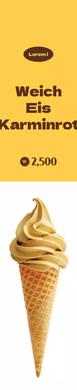 Große Eiscreme Werbung auf einem gelben, weißen Hintergrund