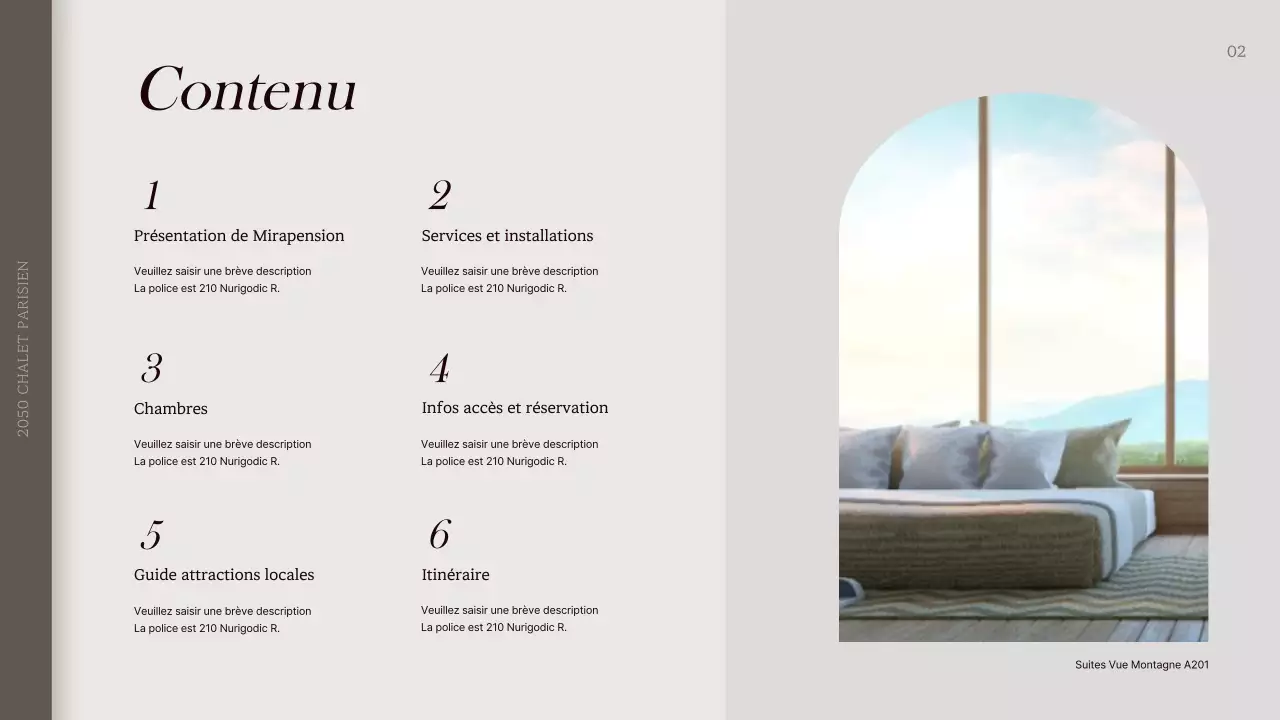 Présentation de la pension Miridi dans des tons beige-gris apaisants