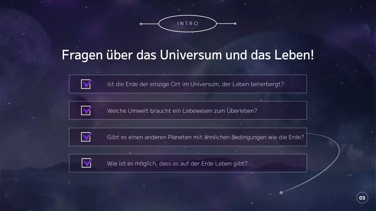 Erkundung des Universums, der Planeten und der Erde in Lila und Schwarz