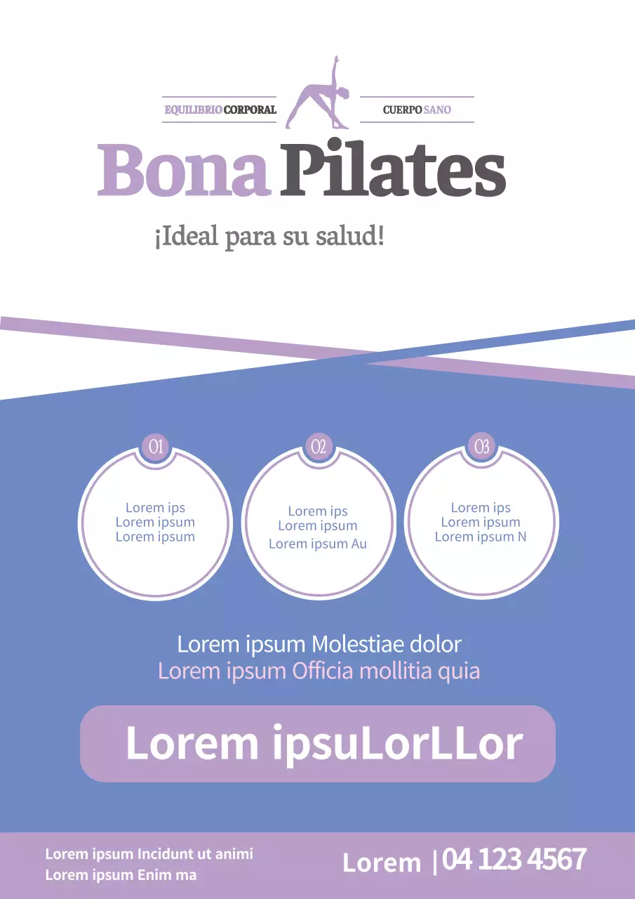 Promoción de una sencilla escuela de Pilates con líneas y formas moradas