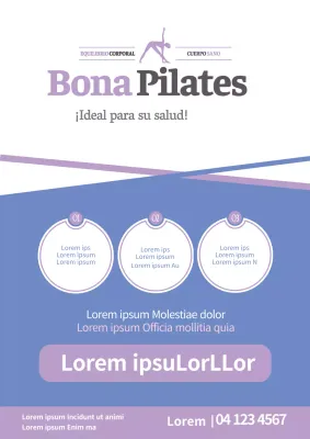Promoción de una sencilla escuela de Pilates con líneas y formas moradas