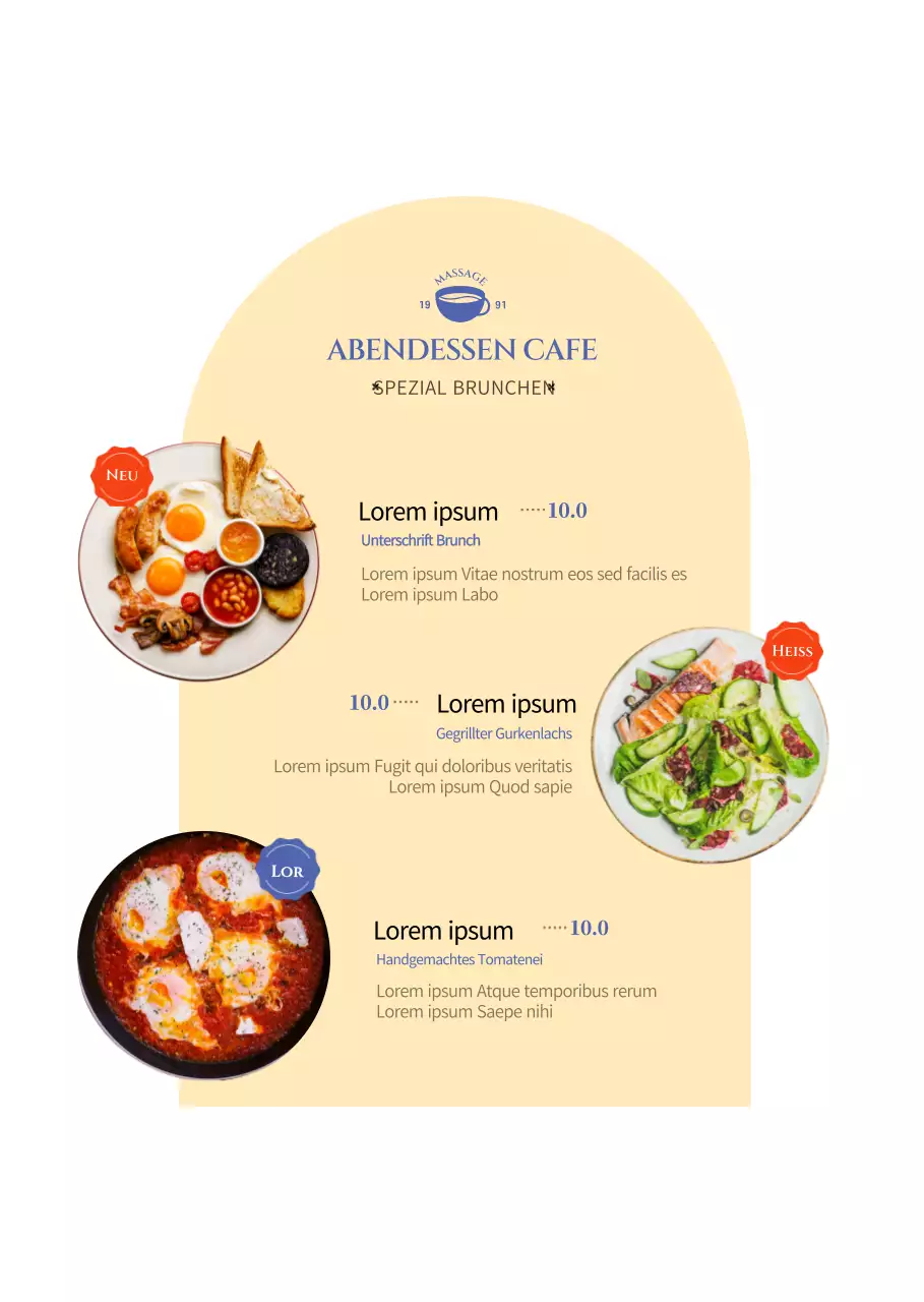 Signatur gelbe und blaue Speisekarten