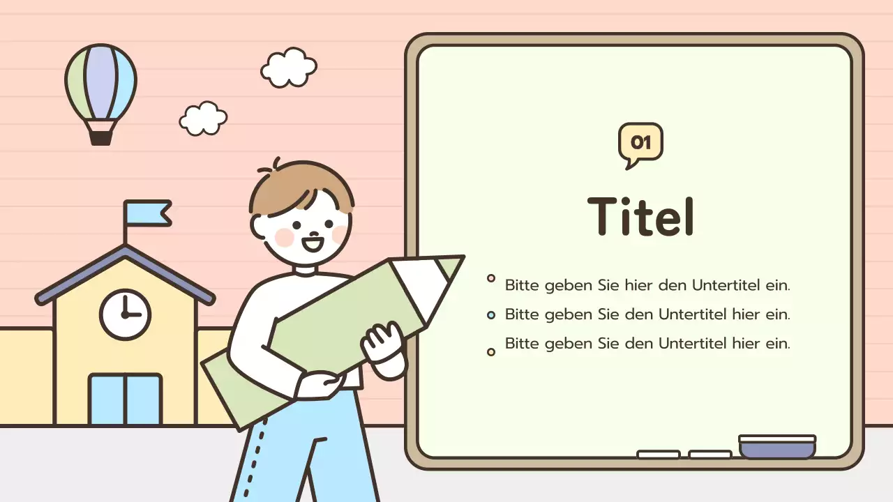 Pastellfarbene Kreidetafel mit niedlichen Illustrationen für das Klassenzimmer