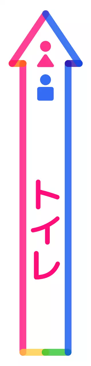 カラフルな色とりどりの丸くてかわいい矢印フレームスタイルのトイレの行き方案内