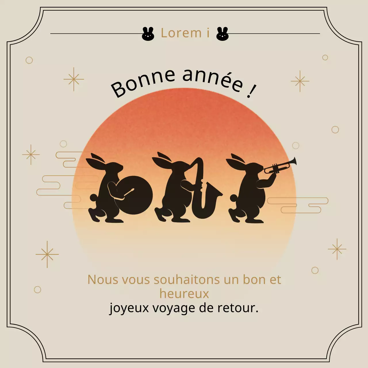 Voeux de bonne année pour l'année du lapin avec cadre