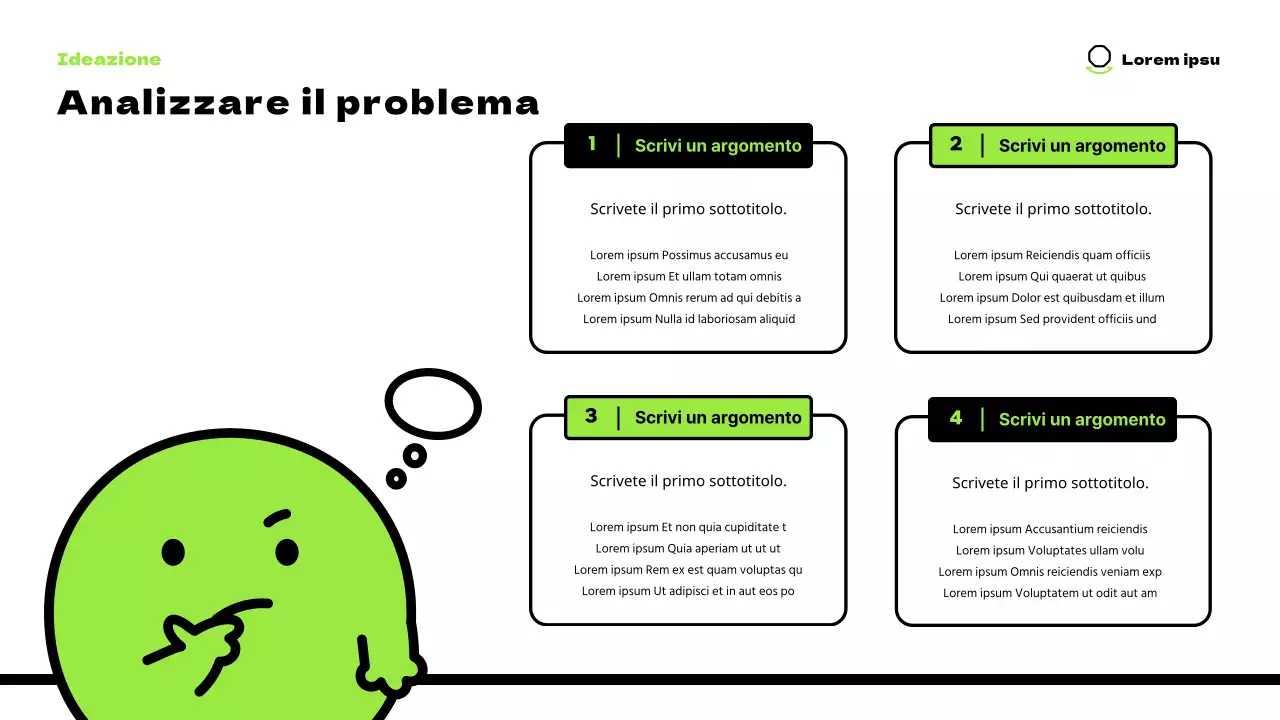 Simpatici personaggi in chartreuse e un layout pulito