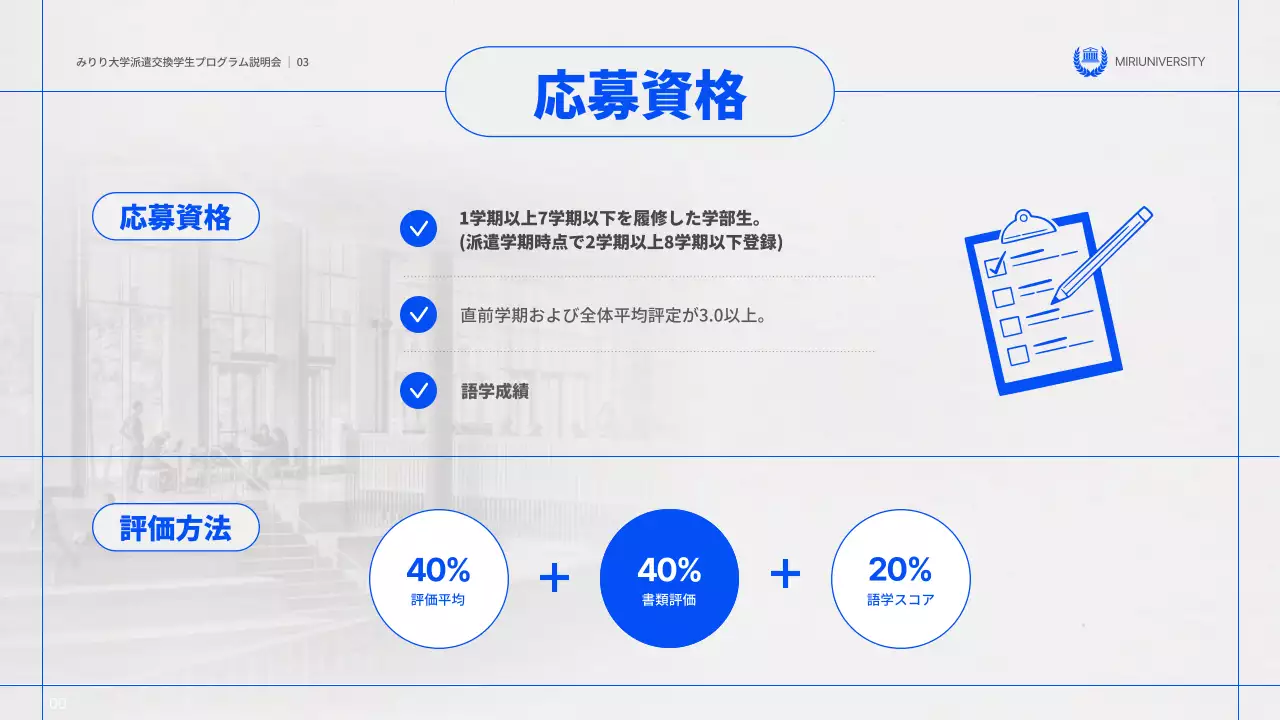 青 モダン 交換留学 プラン プレゼンテーション