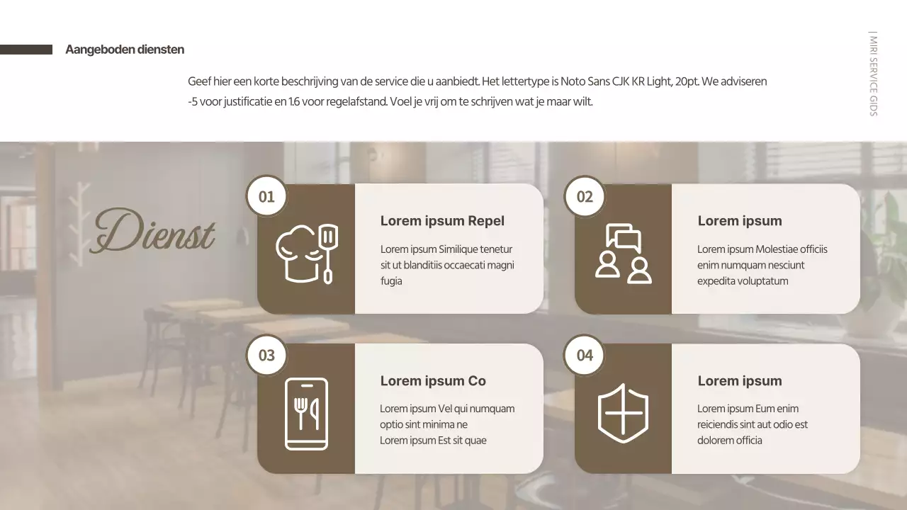 Nette gedeelde keuken servicegids in bruine tinten PPT presentatie