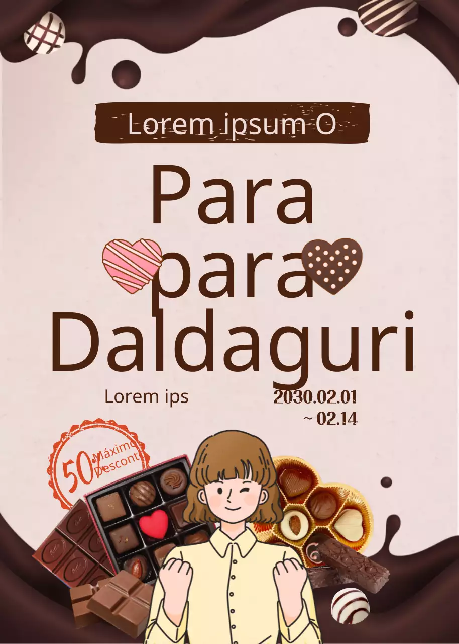 Evento pop-up do Dia dos Namorados com um tema de chocolate castanho e cor-de-rosa