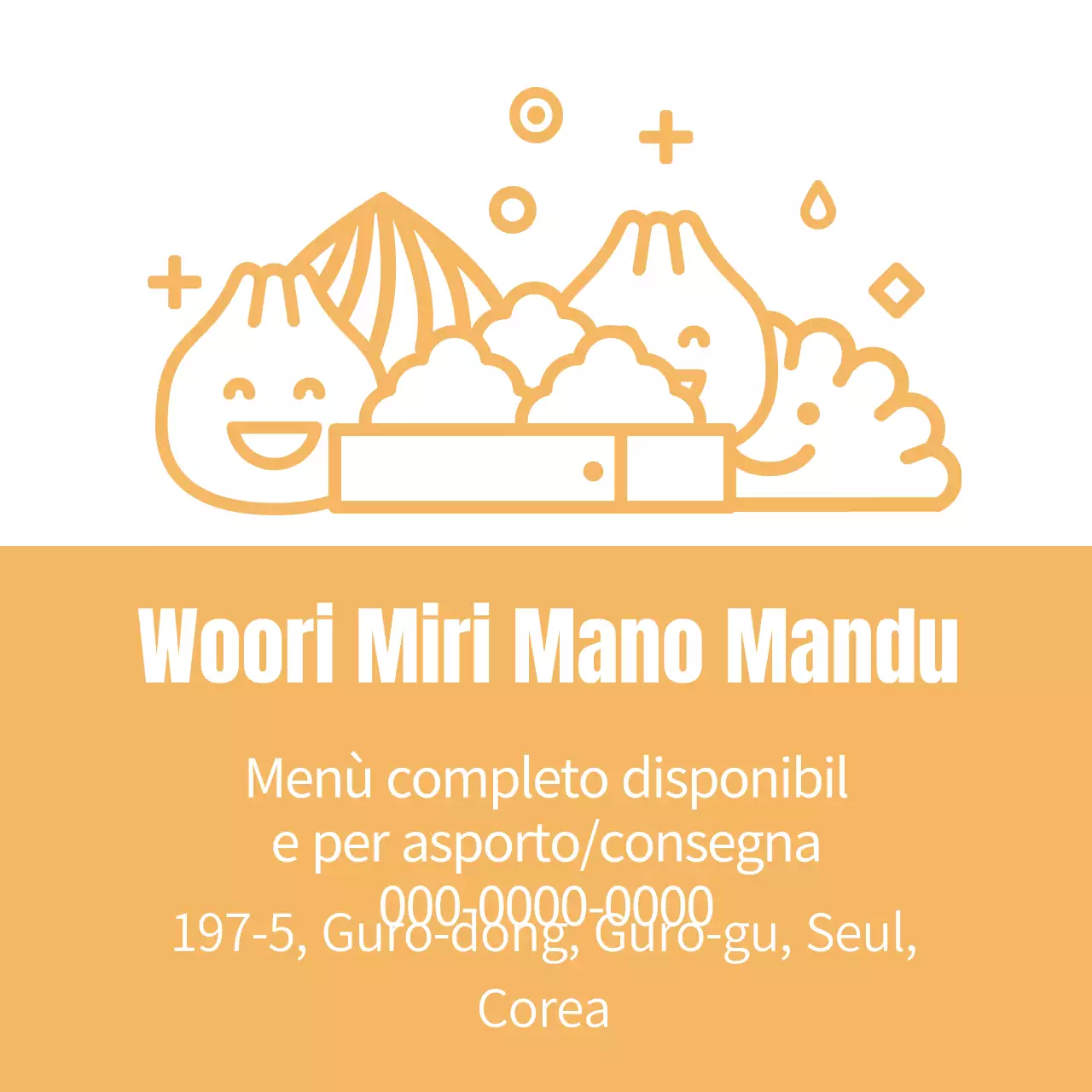 Illustrazione gialla simpatico ristorante gnocco etichetta promozionale