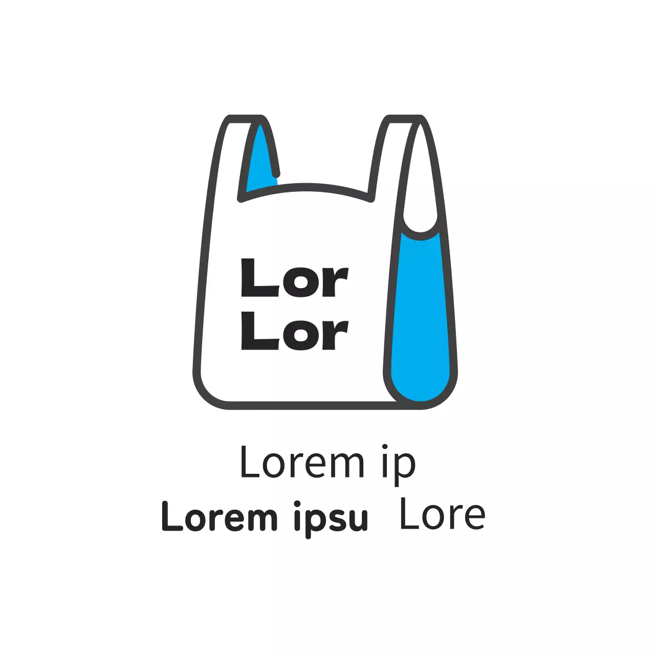 Etiqueta azul ilustrada de tienda de comida para llevar