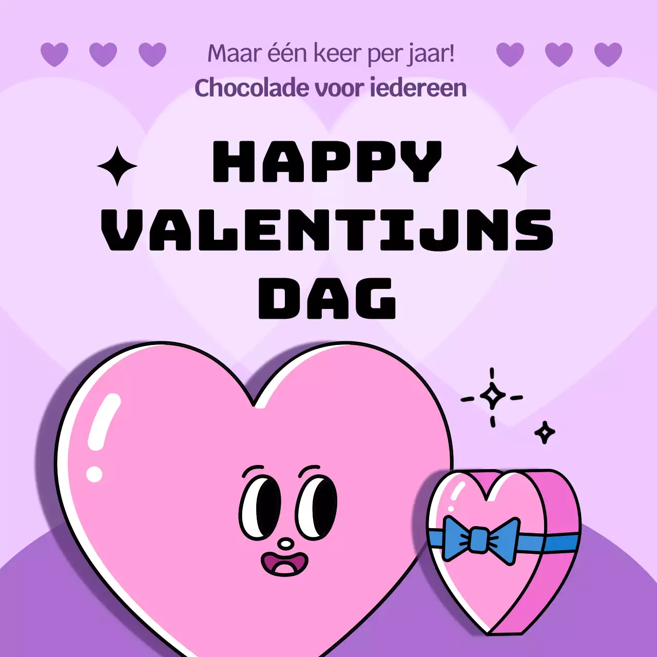 Valentijnsevenement met schattige roze en paarse hartillustraties