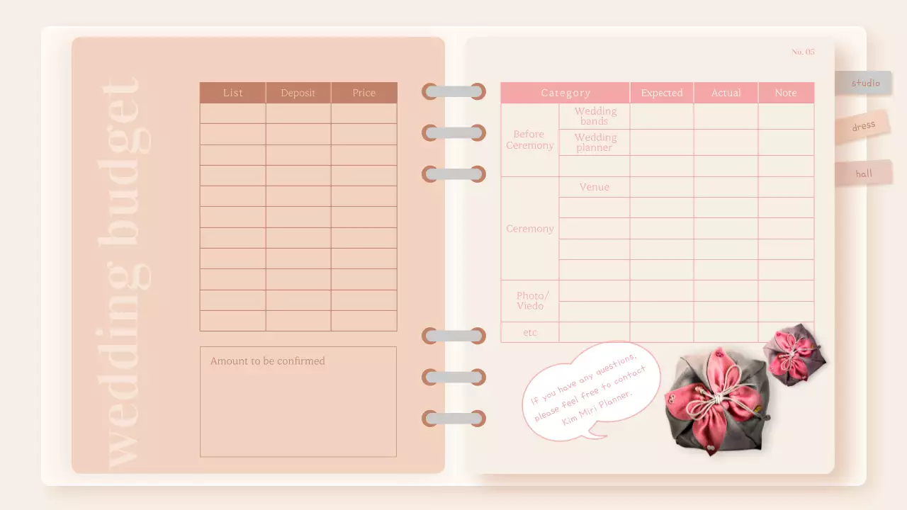 Decorate your wedding planning diary in pink and beige