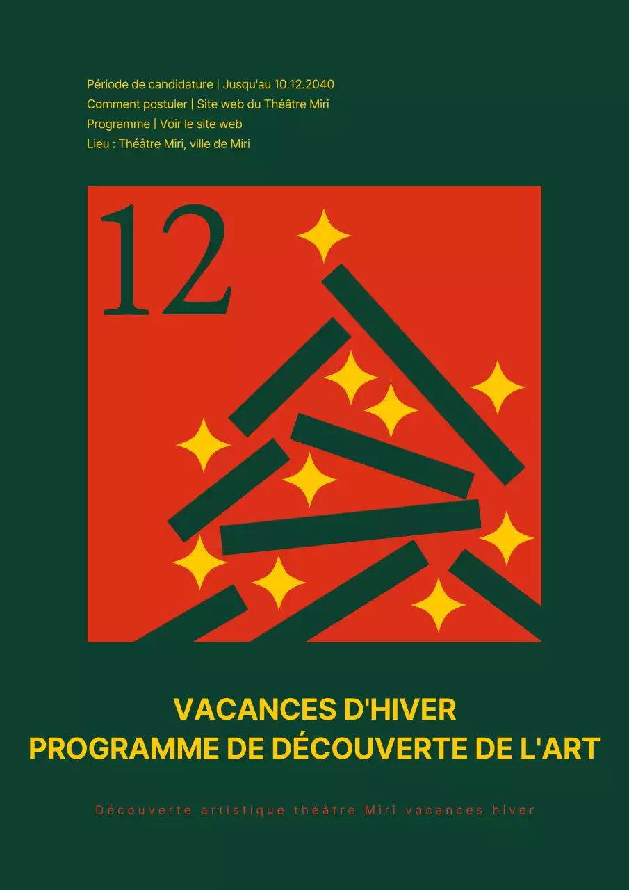 Programme de vacances d'hiver avec un concept de flocon de neige vert et rouge pour l'arbre de Noël