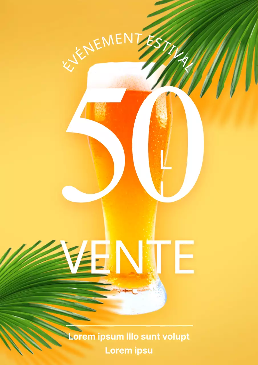 Flyer simple pour événement estival avec bière à prix réduit en jaune