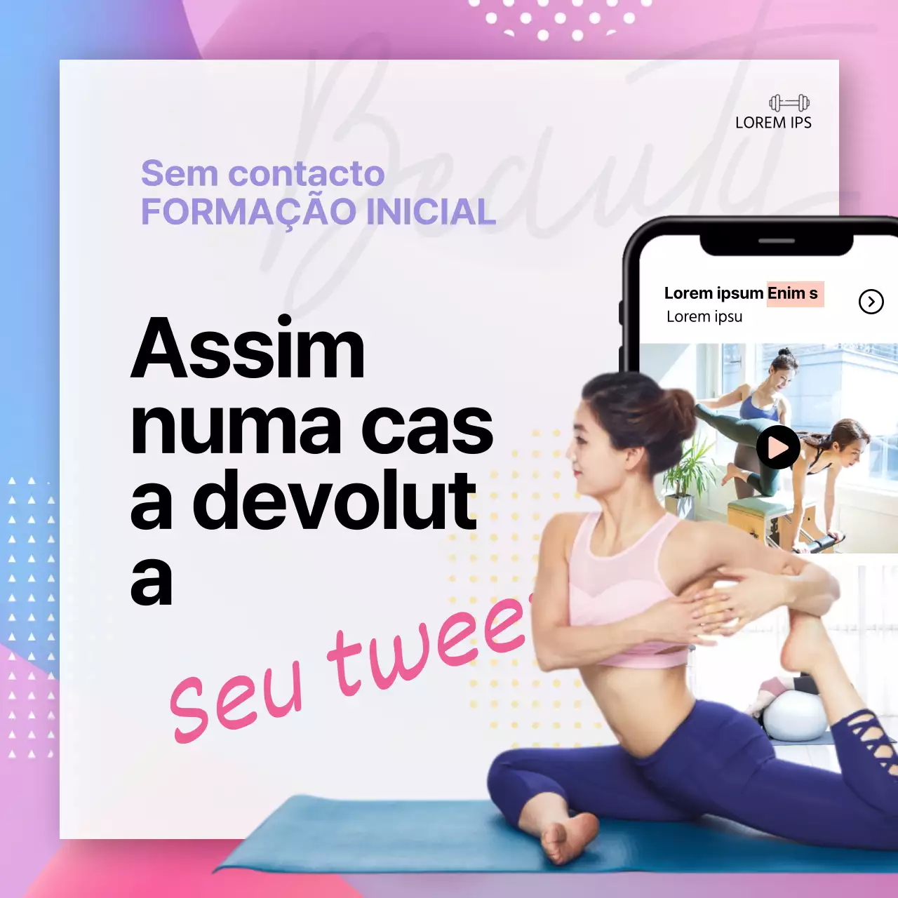 Desenho azul e cor-de-rosa para promover uma plataforma doméstica sem contacto (quadrados para redes sociais)