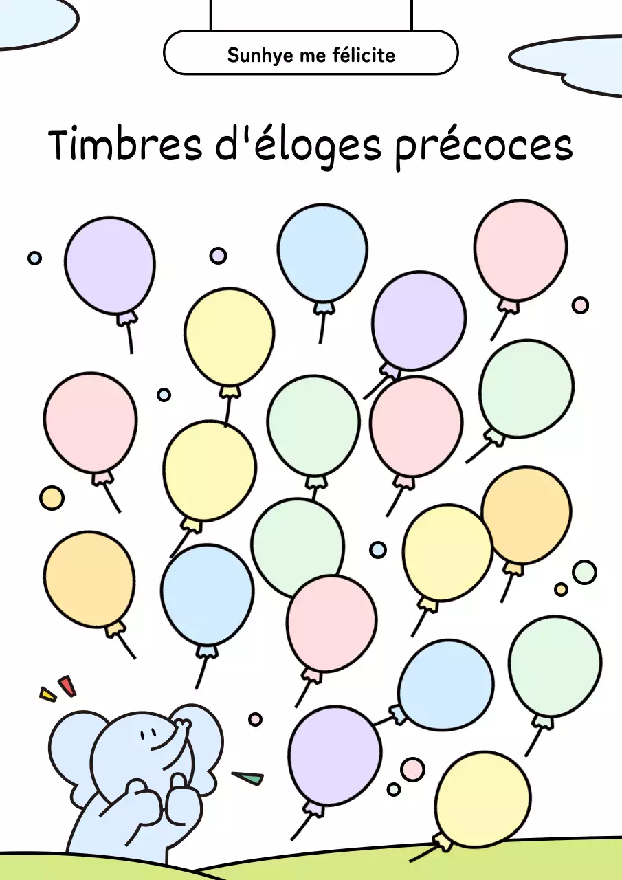 Des timbres de compliments mignons et illustrés dans des tons pastel