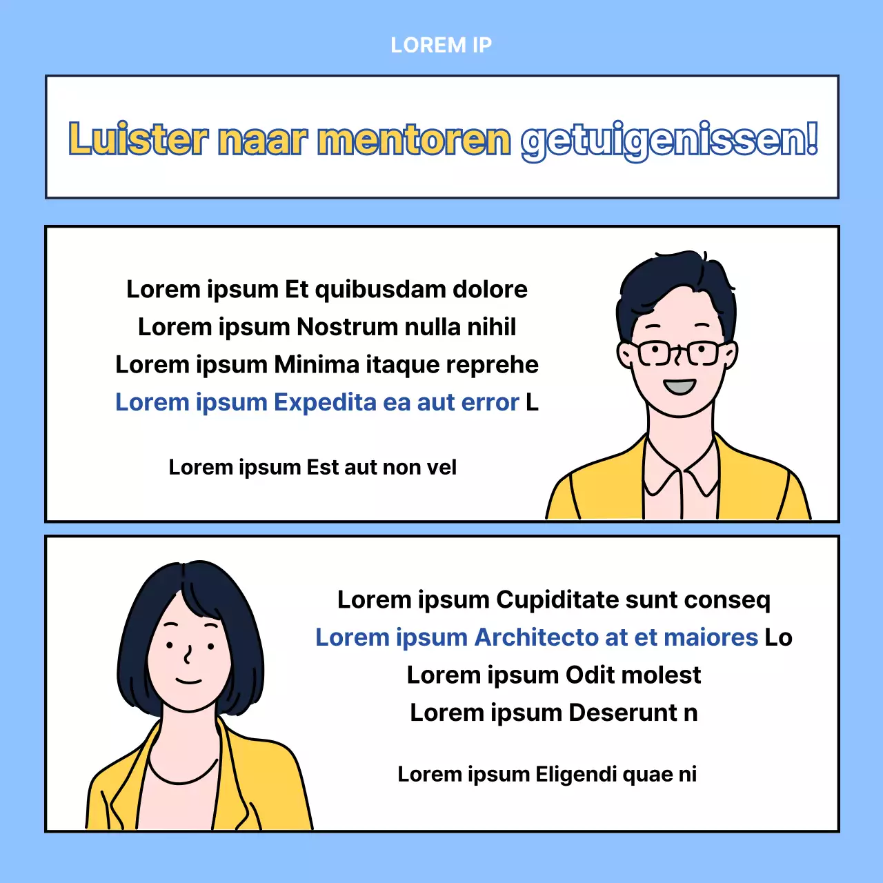 Lichtblauw en geel modern jongerencentrum mentorschap werving