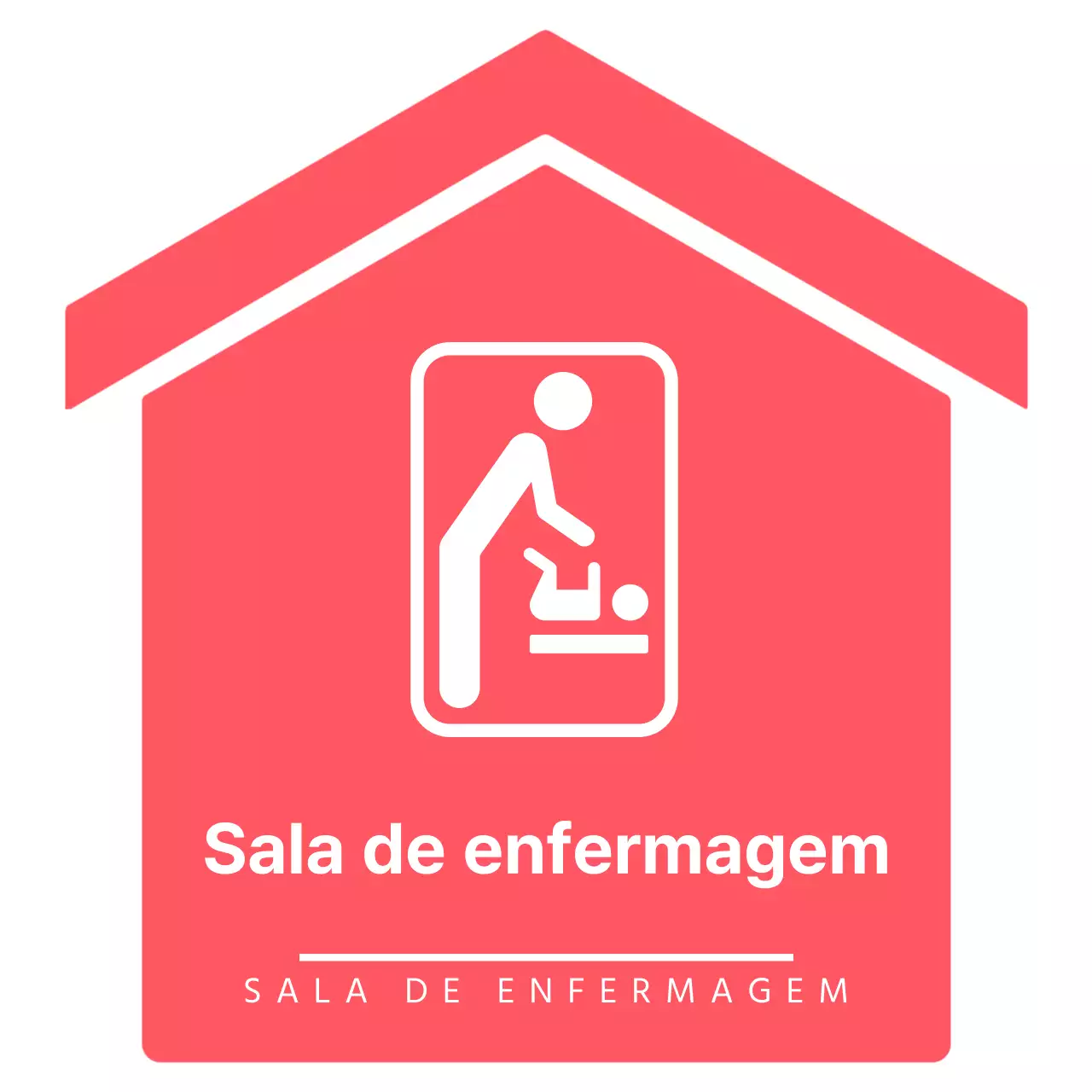Indicações simples e claras, em forma de seta, para a sala de enfermagem, em rosa vivo e branco