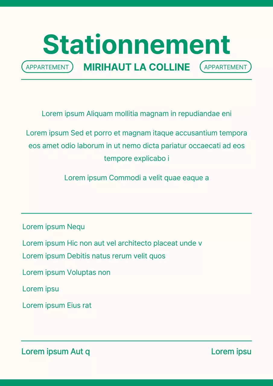 Signalisation de l'ordre de stationnement en jaune clair et vert, au concept épuré
