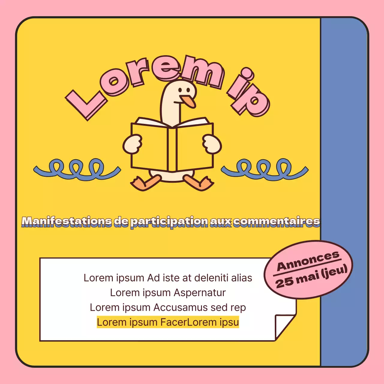 Un guide des salons du livre dans un style jaune et rose mignon