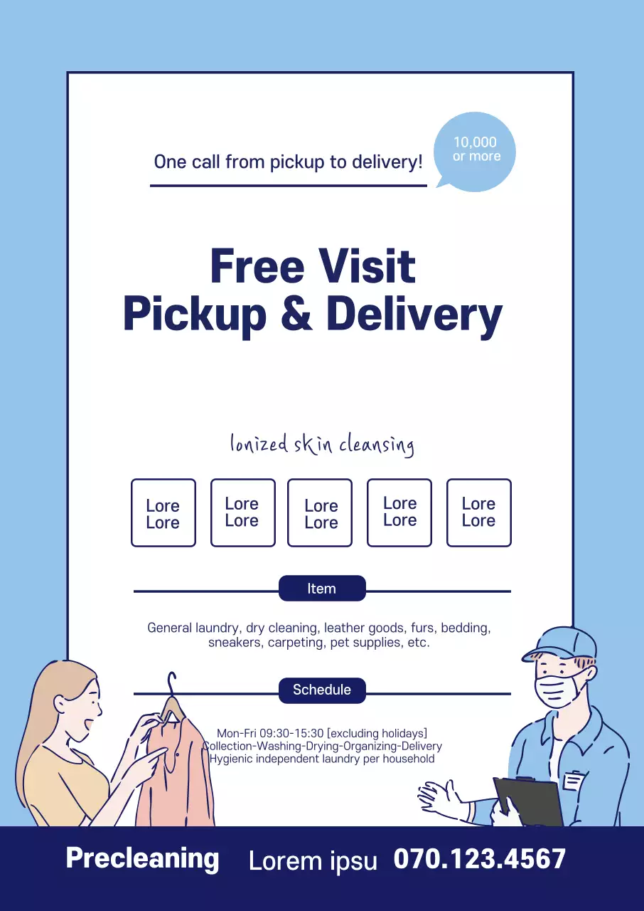 Màu xanh minh họa khuyến mãi giao hàng dọn dẹp tiệm giặt gọn gàng