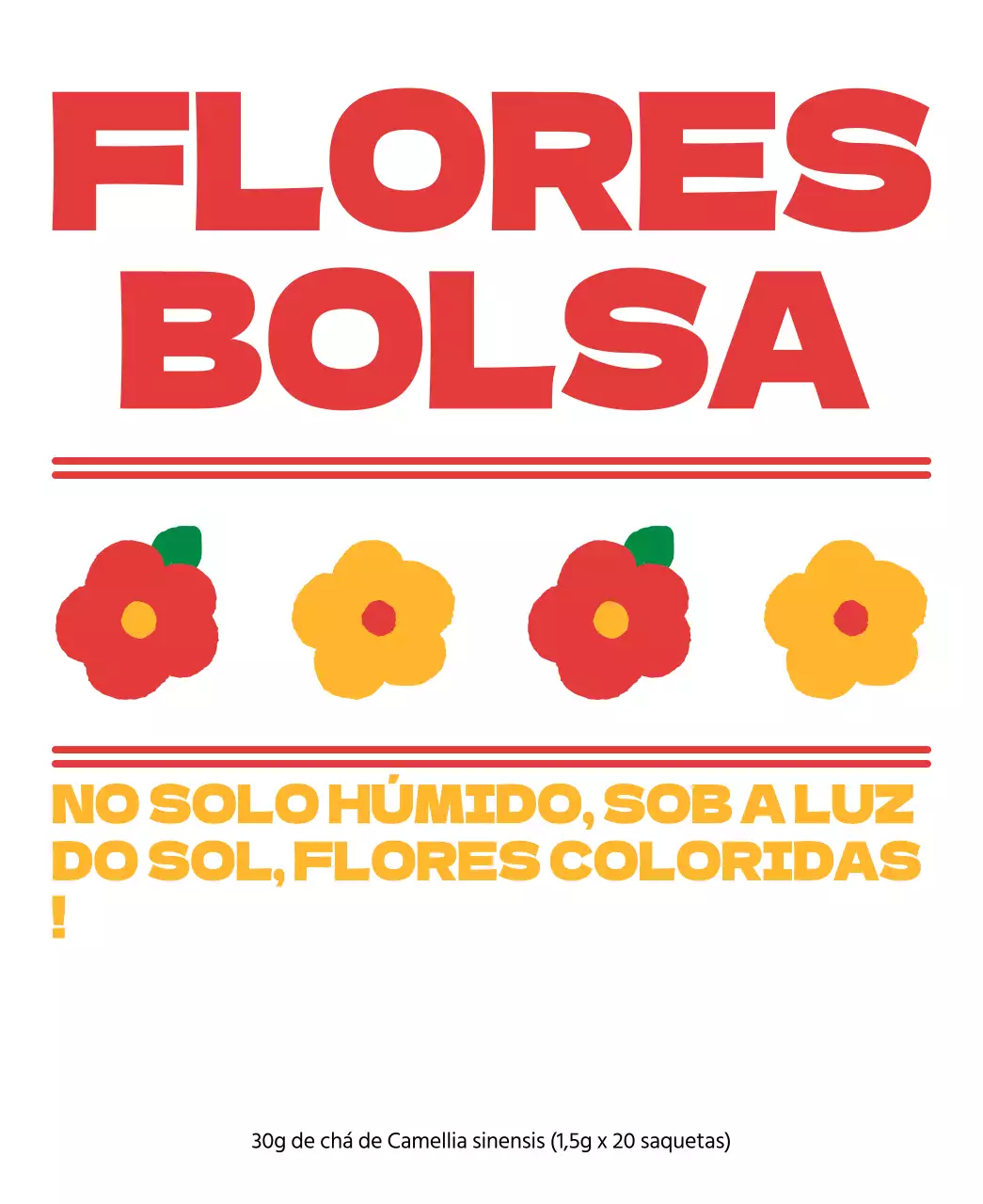 Saquetas de chá de flores com ilustrações florais vermelhas e cor de laranja
