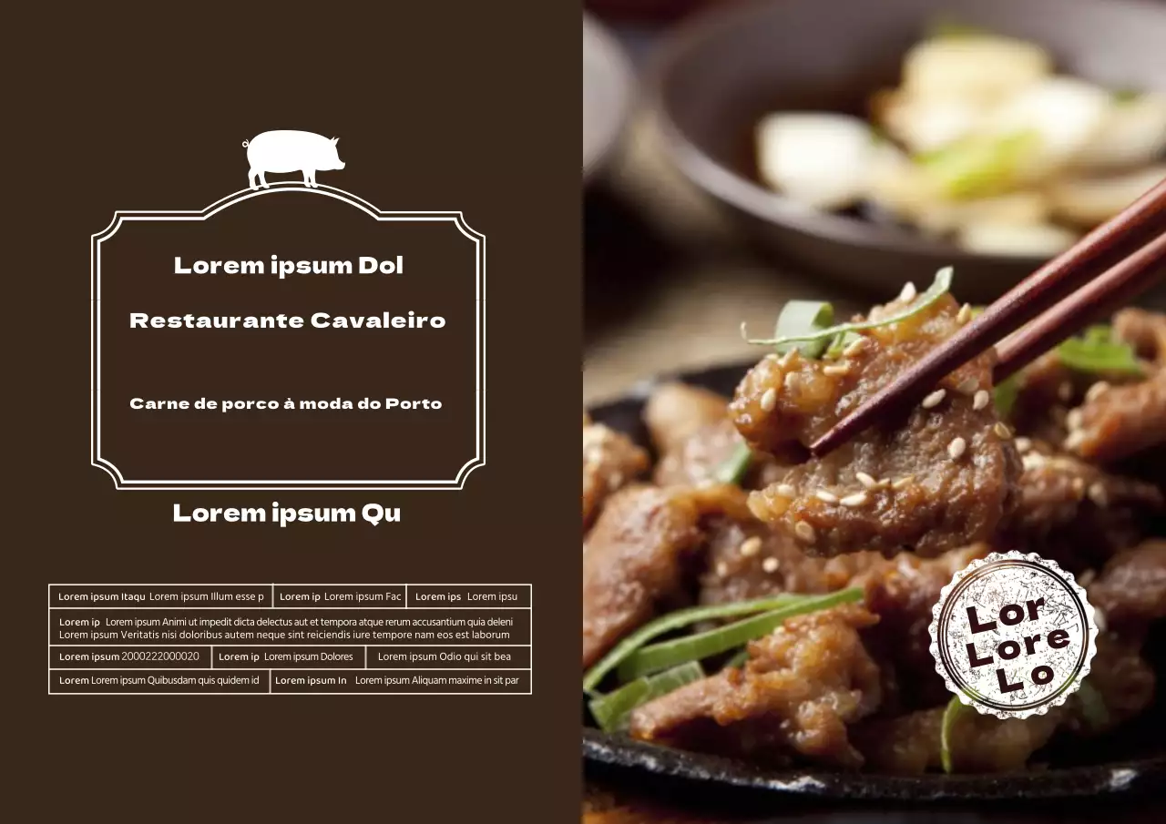 Foto de ícone castanho Comida em destaque Bulgogi de porco Etiqueta de pormenor