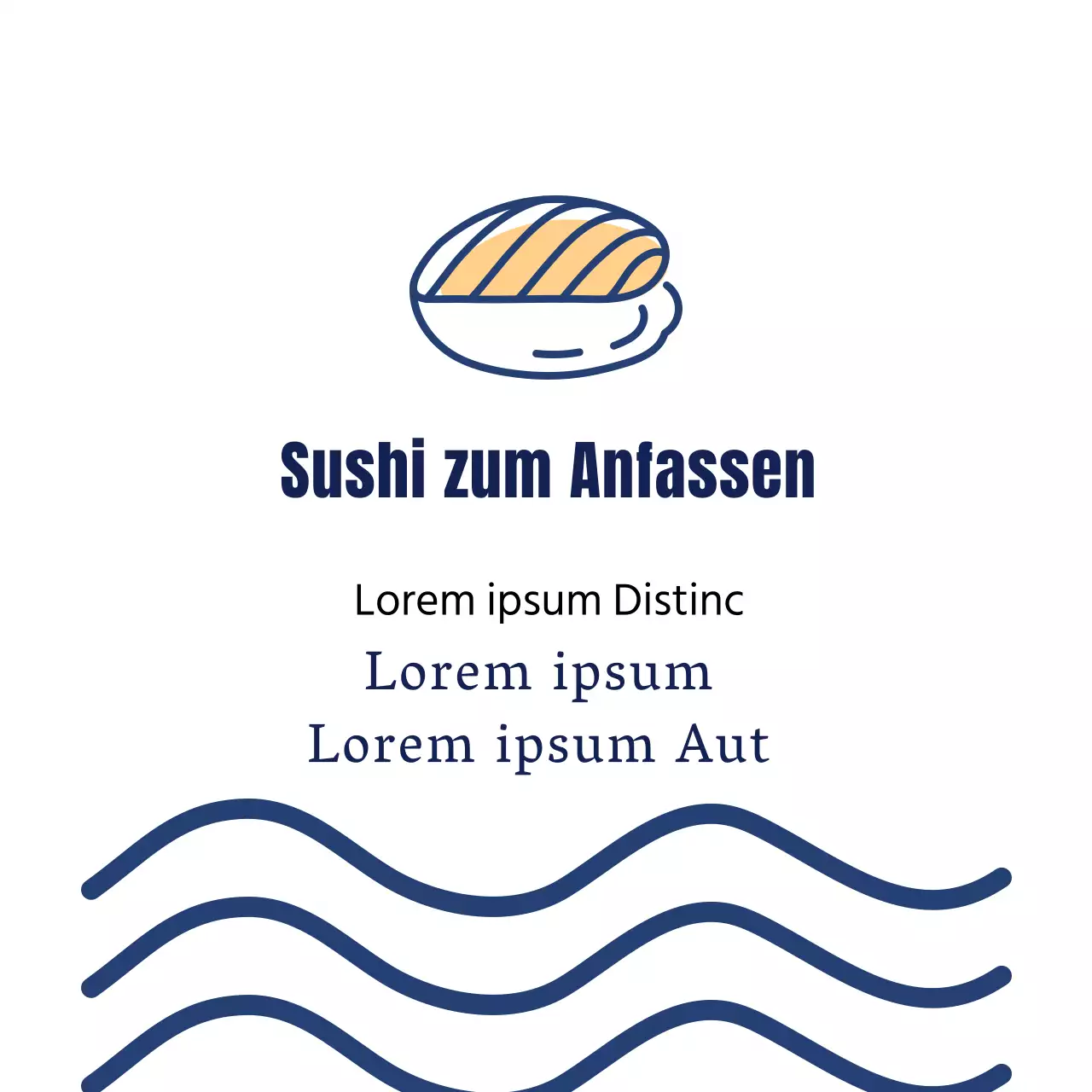 Blaue Illustration einfaches Restaurant Sushi Etikett