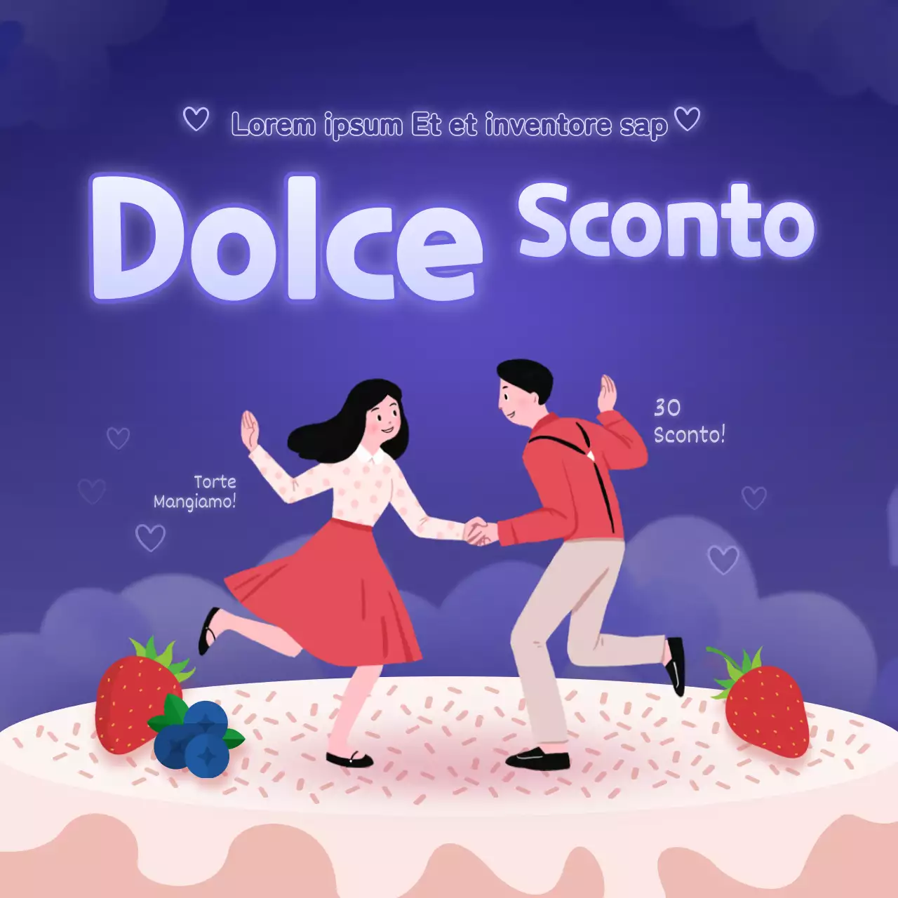 Sconto sulle torte di San Valentino con sfondo blu