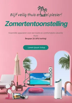 Eenvoudige promotieposter voor zomertentoonstelling in roze en groen