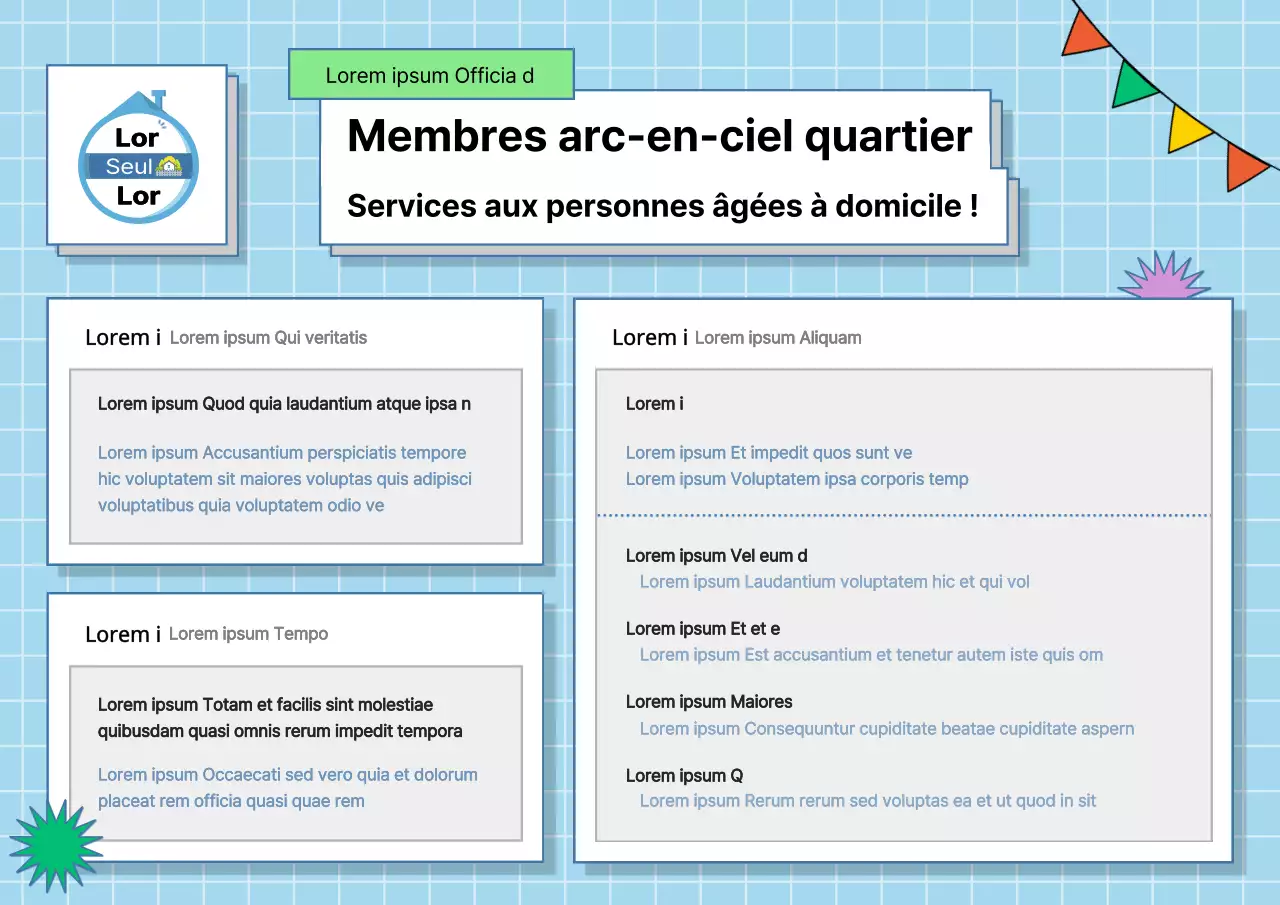 Concept de bloc-notes simple en bleu clair et blanc pour l'information sur le bien-être des personnes âgées