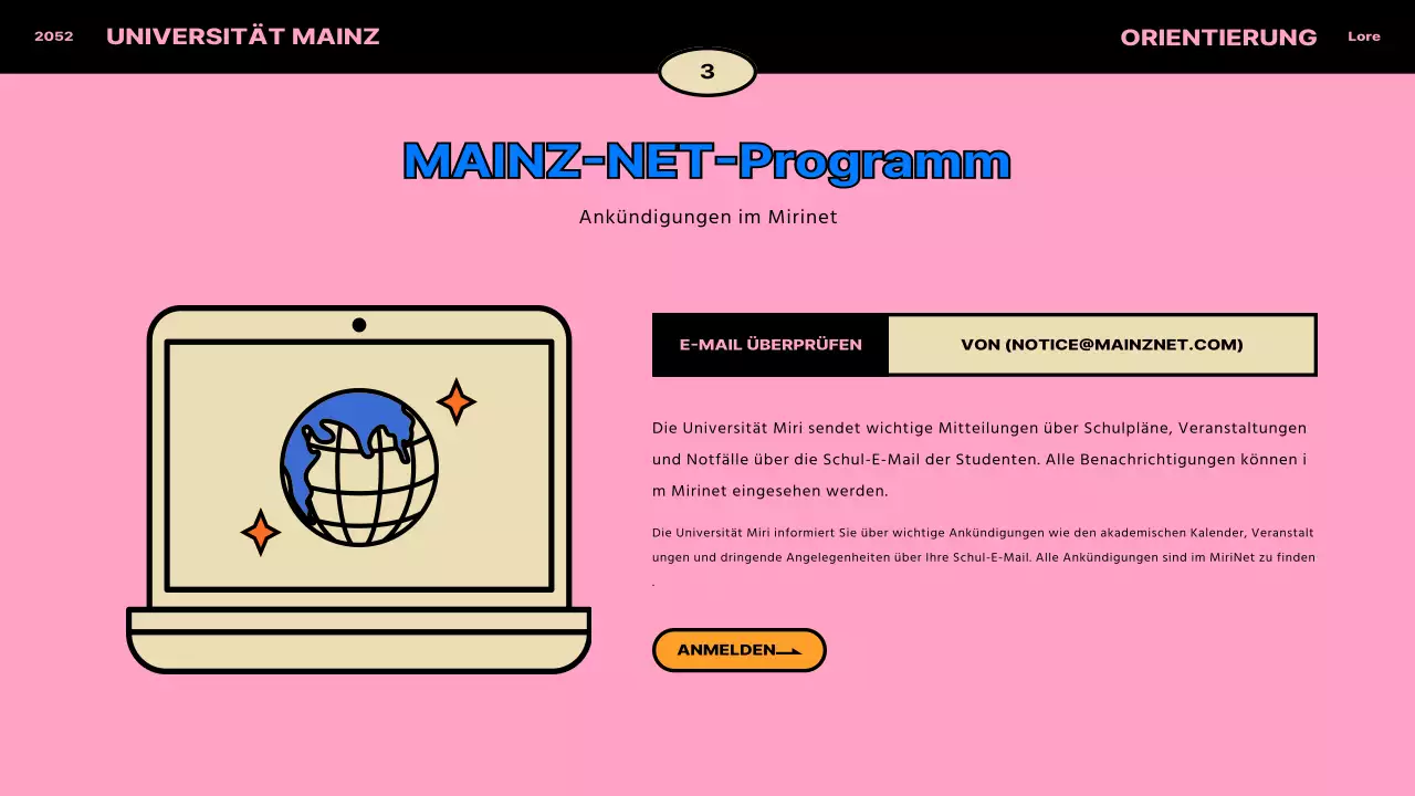 Vintage-Konzept in Blau und Orange für die Orientierung internationaler Studenten