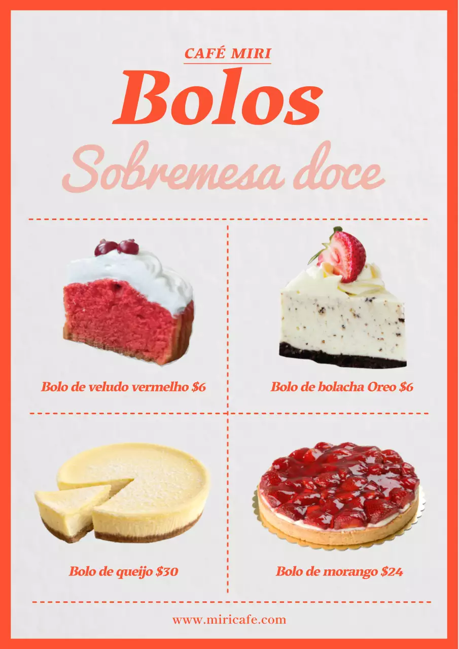 Menu de sobremesas no café moderno do Red Point