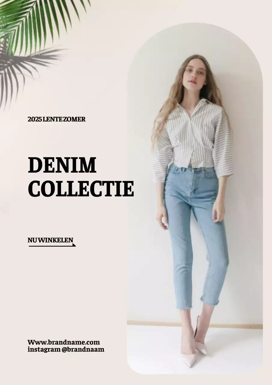 Promotieposter voor een eenvoudige denim kledingcollectie in beige kleur