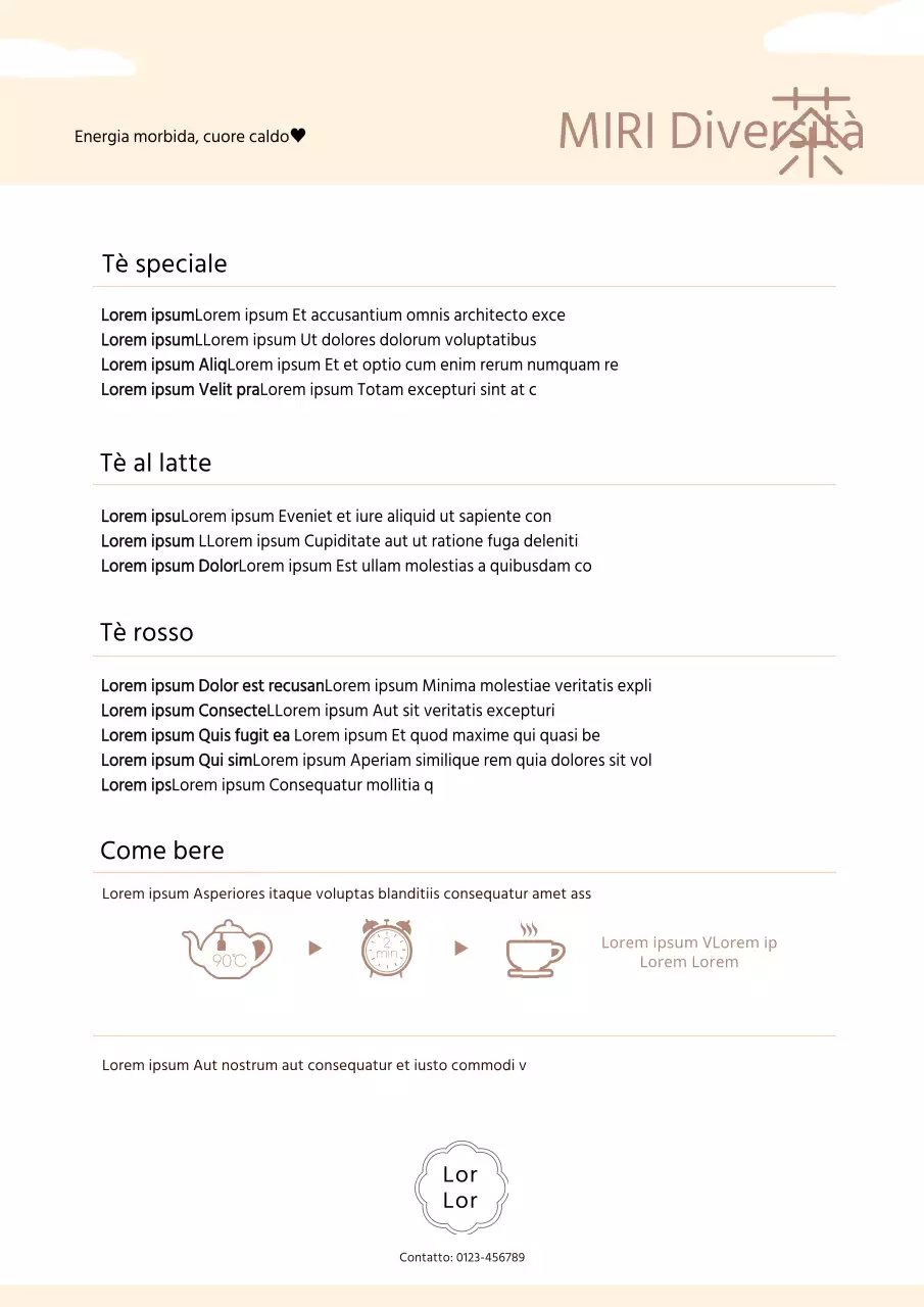 Simpatico poster promozionale di una casa da tè con sfondo avorio