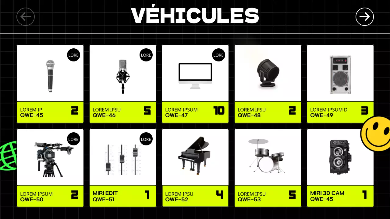 Les autocollants illustrés et les polices de caractères audacieuses en noir et en couleurs néon donnent une impression de rythme aux guides des concerts et des locations.