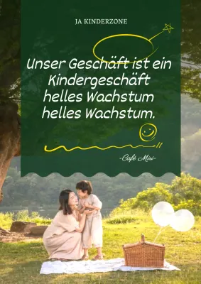 Werbeplakat für den Kinderbereich des Cafés, grün hervorgehoben.