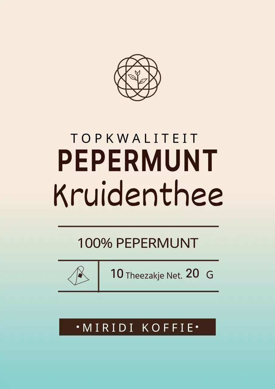 Eenvoudig theelabelontwerp met pepermunt in een lichtblauw ivoorkleurig kleurverloop