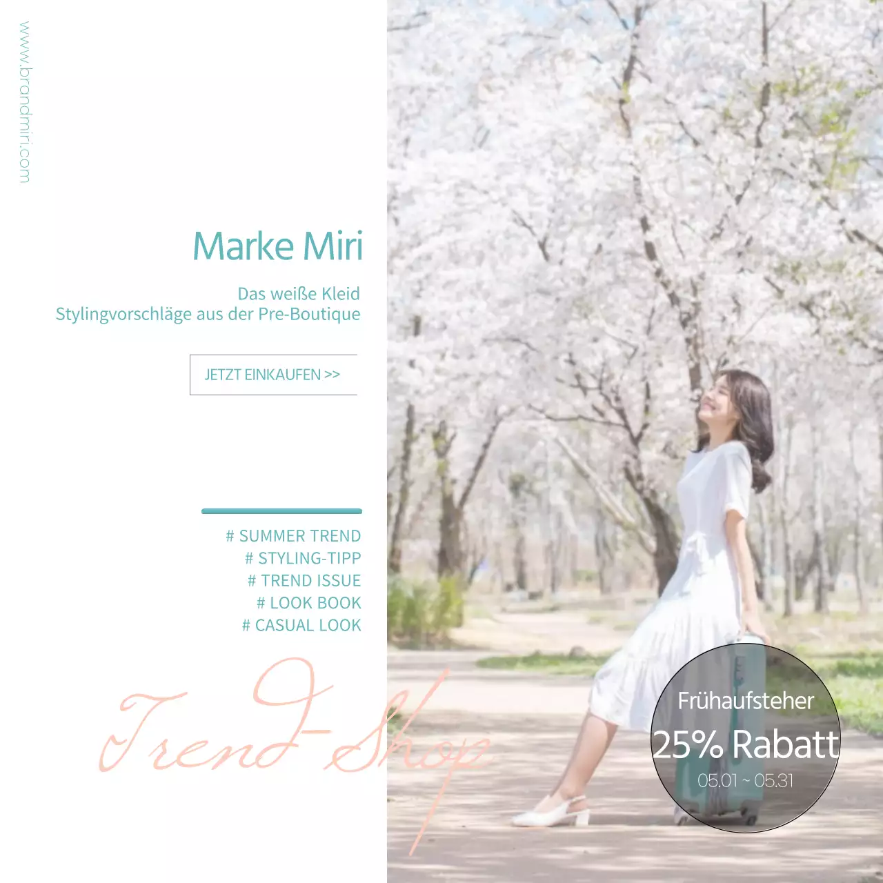 Sommerliche Outfitvorschläge in Weiß und Mint (Social Media Squares)