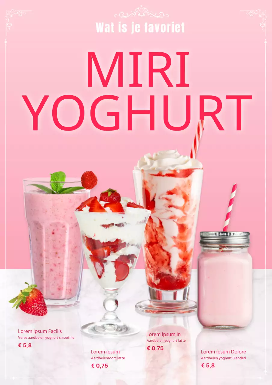 Promoot een nieuwe aardbeienyoghurt met een roze achtergrond