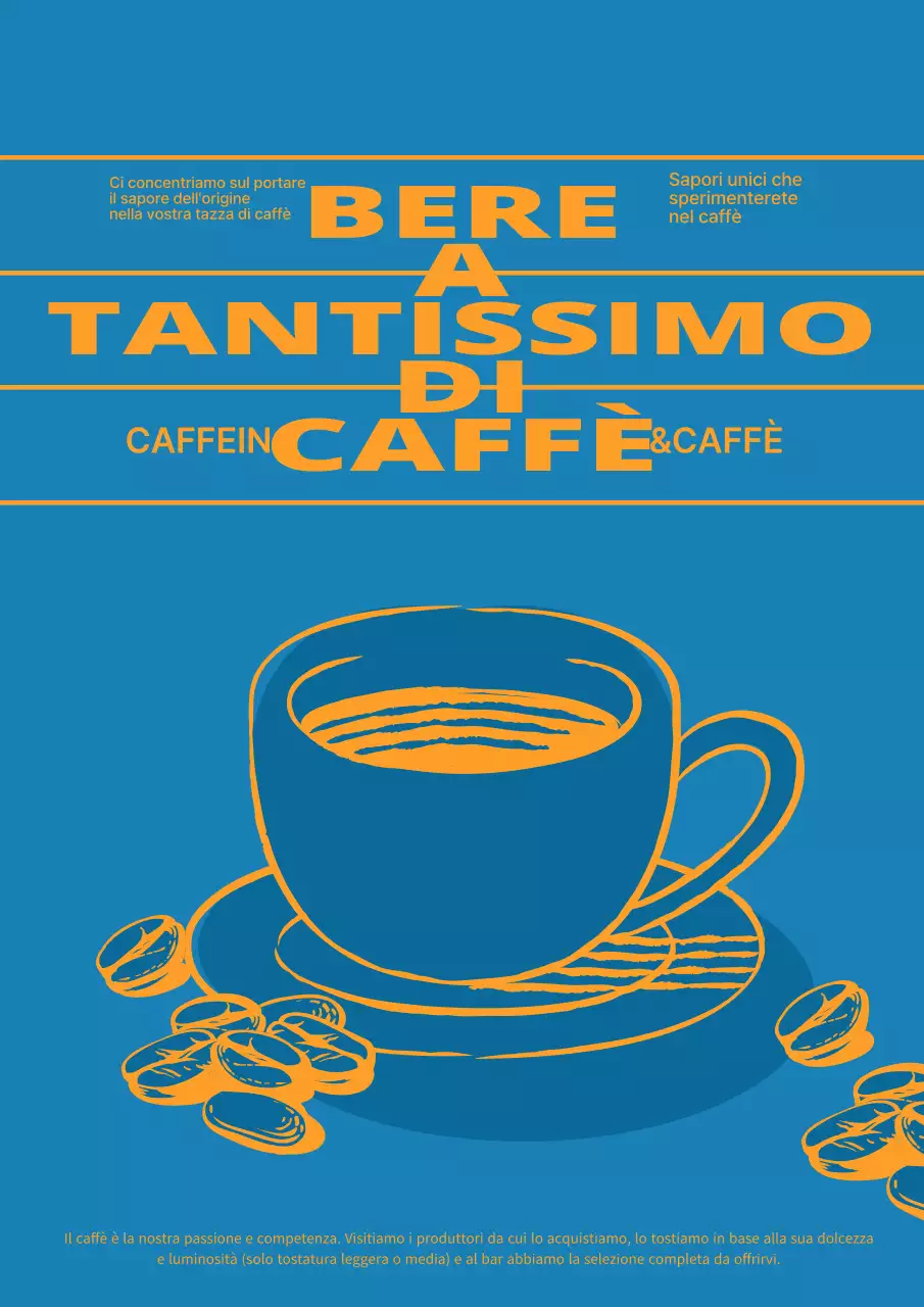 Poster della vetrina di un caffè blu e giallo