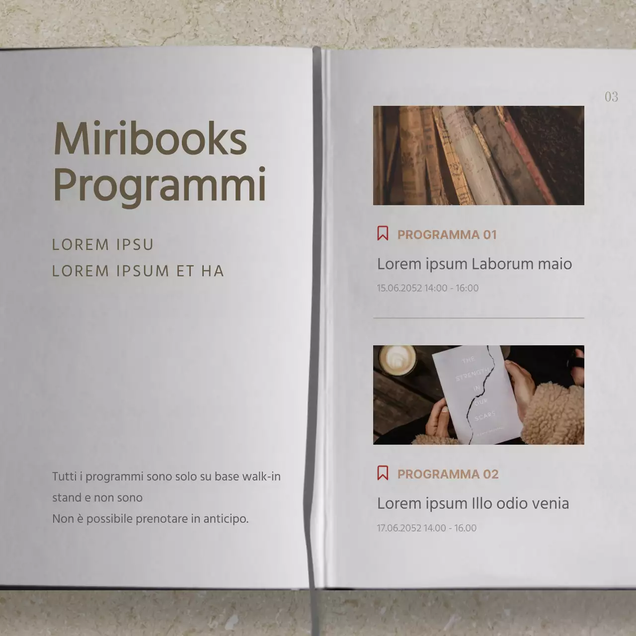 Informazioni sulla fiera del libro beige e nero