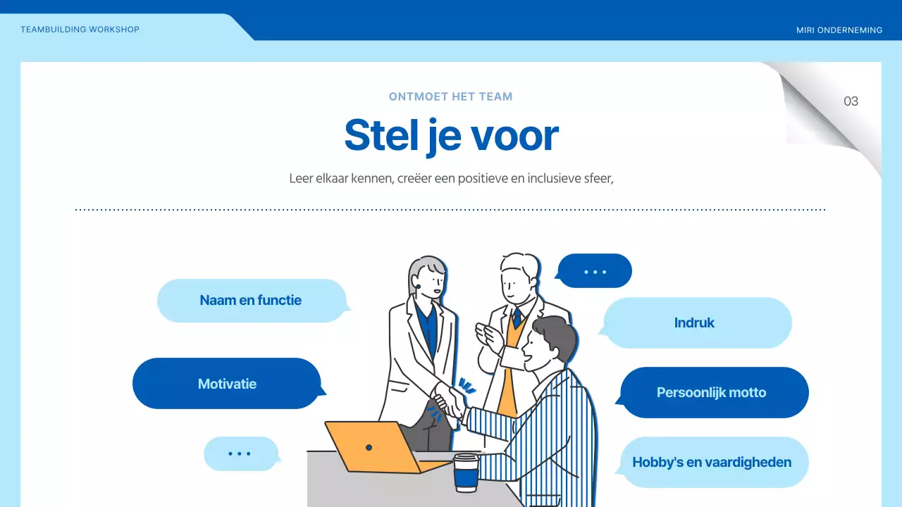 Teambuildingworkshop met illustraties in blauw en geel