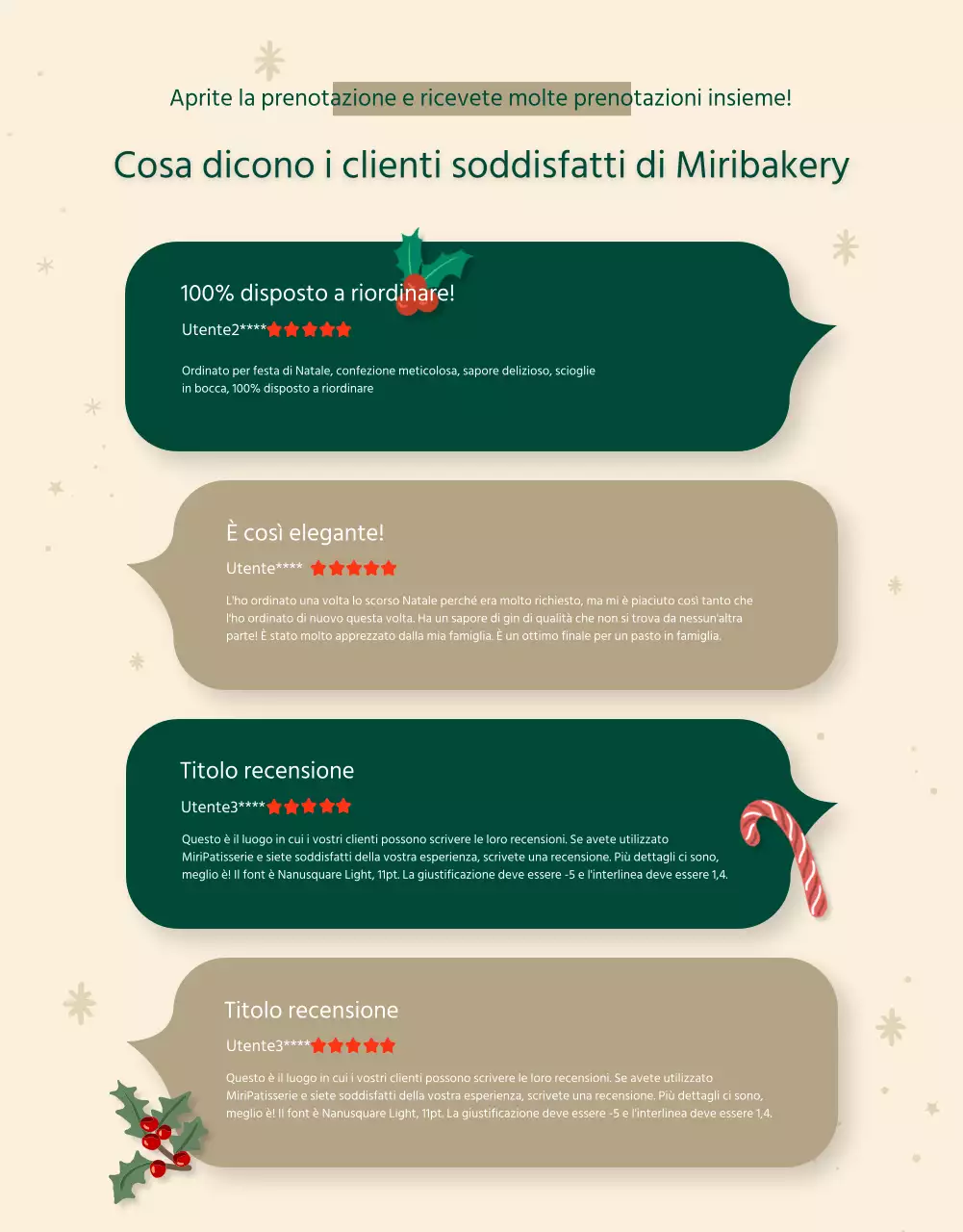 Illustrazione verde invernale Personalizzazione della torta di Natale Cena delle vacanze Pagina di dettaglio