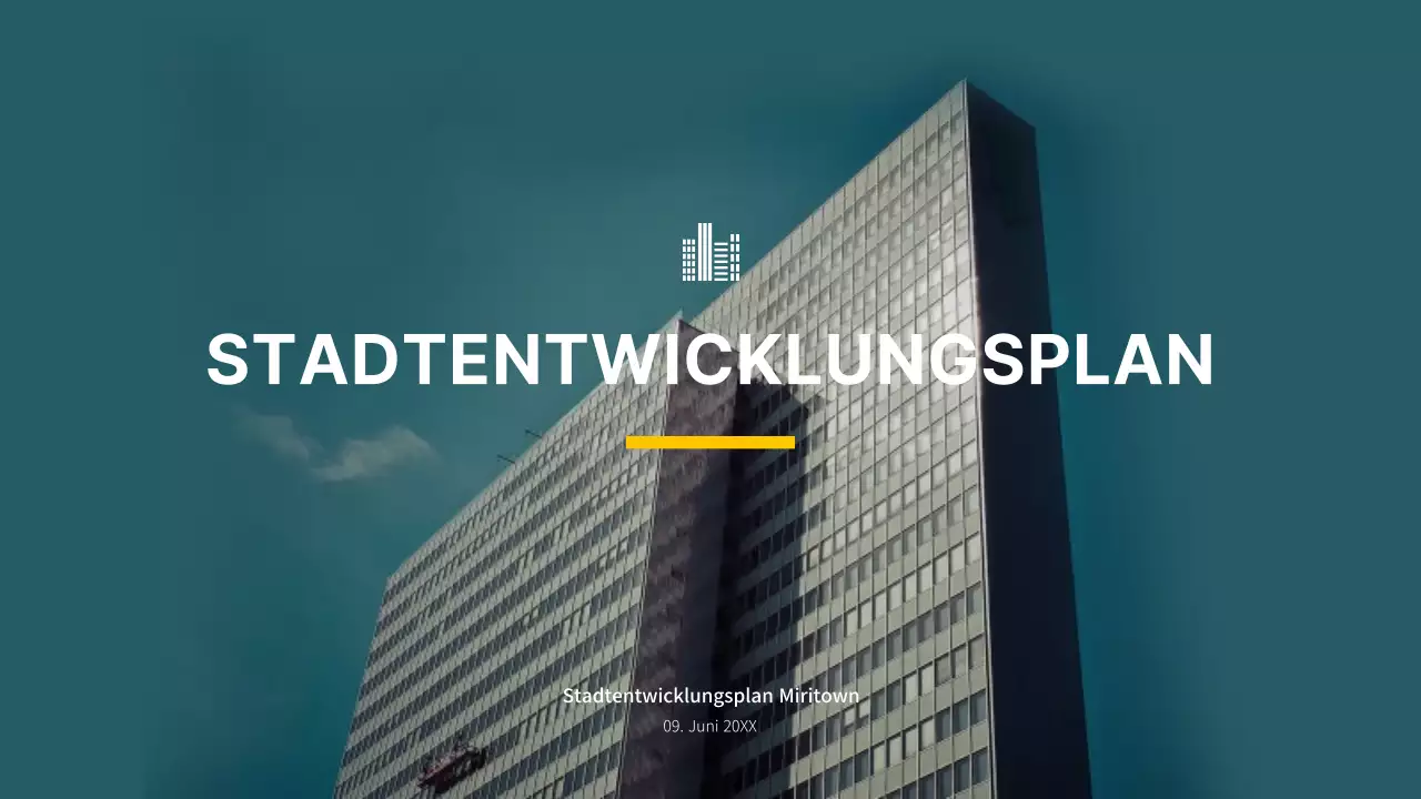 Immobilienbau Stadtentwicklung Thema in blau und gelb (Präsentation)